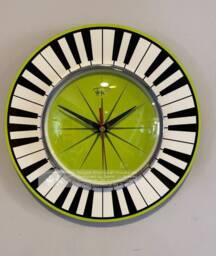Handmade 1970S Style Piano Key Wall Clock - Chartreuse, Black & White - thumbnail 1