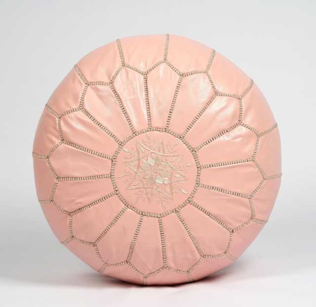 Next Day Delivery Prefilled Handmade Moroccan Leather Pouf Ottoman Pink Floor Cushion, Footstool - Next Day Delivery - image 1