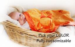 Orange Minky Tiger Cat Lovey Blanket Satin Baby Security Blanket