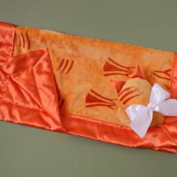 Orange Minky Tiger Cat Lovey Blanket Satin Baby Security Blanket - thumbnail 3