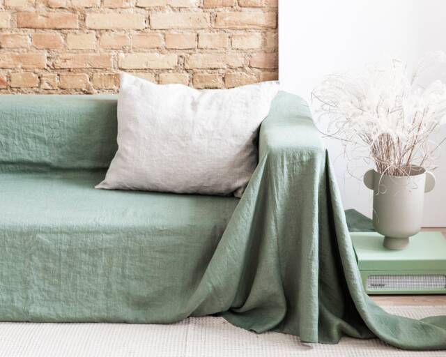 Linen Couch Cover. Extra Big Coverlet . Sofa Blanket. Blanket For Gift. Softened Linen Blanket in 47 Colors - image 1