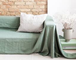 Linen Couch Cover. Extra Big Coverlet . Sofa Blanket. Blanket For Gift. Softened Linen Blanket in 47 Colors - thumbnail 1