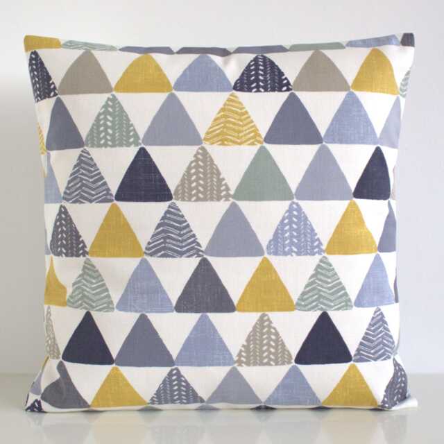 Geometric Triangle Pillow Cover Mustard, Navy & Grey Scandinavian Cushion Cover - image 1