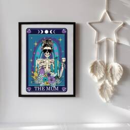 Tarot Style Wine Mum Funny Typographical Print - Quirky Gift Lover Tattoo Skeleton Art - thumbnail 2