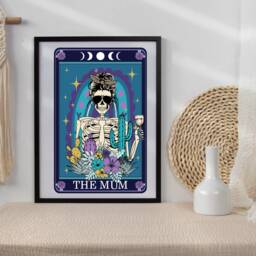 Tarot Style Wine Mum Funny Typographical Print - Quirky Gift Lover Tattoo Skeleton Art - thumbnail 3