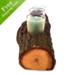 Free Shipping Wood Votive Candle Holder, Natural Cut Log Out Of Tree Wood, Reclaimed Sealed Gift Ideas - thumbnail 3
