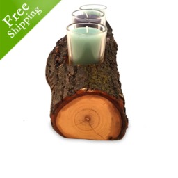 Free Shipping Wood Votive Candle Holder, Natural Cut Log Out Of Tree Wood, Reclaimed Sealed Gift Ideas