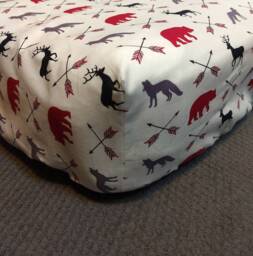 Woodland Crib Sheet Bear, Fox, Deer, Arrow Print - Cream, Gray, Burgundy