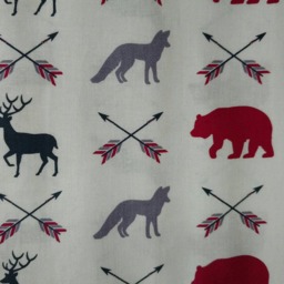 Woodland Crib Sheet Bear, Fox, Deer, Arrow Print - Cream, Gray, Burgundy - thumbnail 2