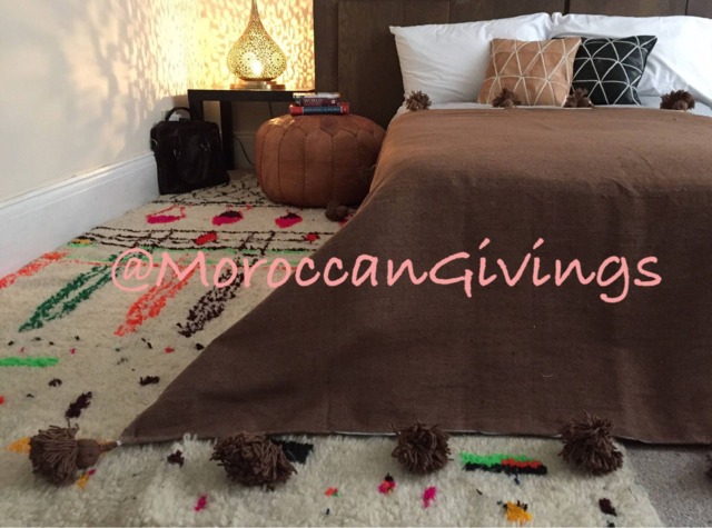 "Moroccan Pom Blanket - Throw With Blanket Bed Spread Bedding Cotton /59""Wx59" - image 1