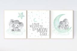 Elephant Nursery Art Print Moon & Stars, Gender Neutral Decor - thumbnail 1