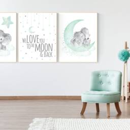 Elephant Nursery Art Print Moon & Stars, Gender Neutral Decor - thumbnail 2
