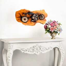 Rustic Motorbike Clock Olive Wood Wall Art - 60cm X 30cm - thumbnail 2