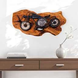 Rustic Motorbike Clock Olive Wood Wall Art - 60cm X 30cm - thumbnail 3