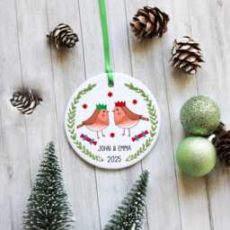 Christmas Robins Couple Ornament - Personalised Bird Tree Decoration Cute Red Robin Pair Winter Lovebirds - thumbnail 3