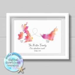 Printable Moving Abroad Gift, Personalised Watercolour Style Map Print, Digital Download To Print Yourself, Travel Any Country - thumbnail 1