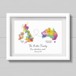 Printable Moving Abroad Gift, Personalised Watercolour Style Map Print, Digital Download To Print Yourself, Travel Any Country - thumbnail 3