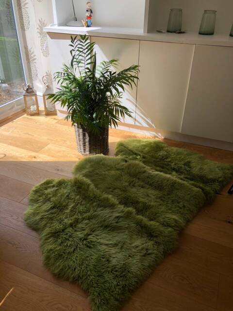 Sheepskin Rug, Green Sheepskin Triple Size, Large Sheepskin, Interior Decor, Caroet, Fur Hygge, Bed Throw, Chair Cover - image 1