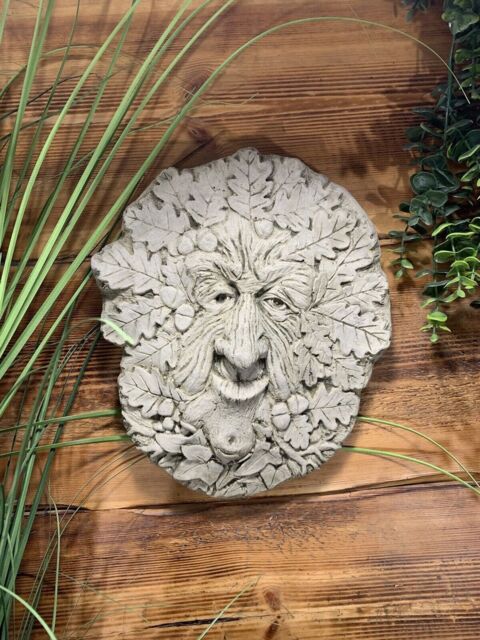 stone Garden Acorn Tree Man Green Wall Plaque Hanging Ornament - image 1
