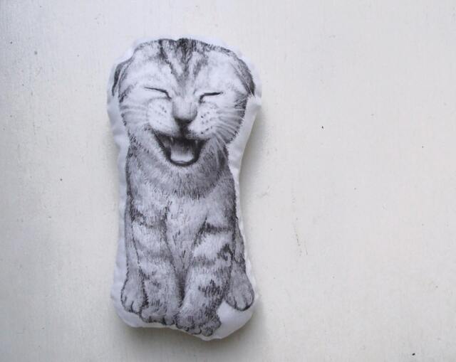 Hand-Painted Kitten Plush, Black & White Nursery Decor - image 1