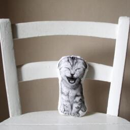 Hand-Painted Kitten Plush, Black & White Nursery Decor - thumbnail 2
