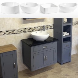 Bathroom Vanity Wall Hung Unit Grey Painted Cabinet Wash Stand Black Quartz & Ceramic Basin 502Gwbqcbc - thumbnail 1