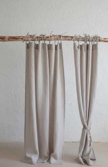 Tied Top Linen Curtain Panel - Soft Stonewashed Drapes Handmade Natural Custom Size Semi Sheer Curtains Boho Rustic - image 1