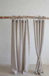 Tied Top Linen Curtain Panel - Soft Stonewashed Drapes Handmade Natural Custom Size Semi Sheer Curtains Boho Rustic - thumbnail 1