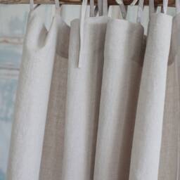 Tied Top Linen Curtain Panel - Soft Stonewashed Drapes Handmade Natural Custom Size Semi Sheer Curtains Boho Rustic - thumbnail 2