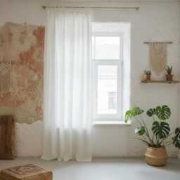 Tied Top Linen Curtain Panel - Soft Stonewashed Drapes Handmade Natural Custom Size Semi Sheer Curtains Boho Rustic - thumbnail 3