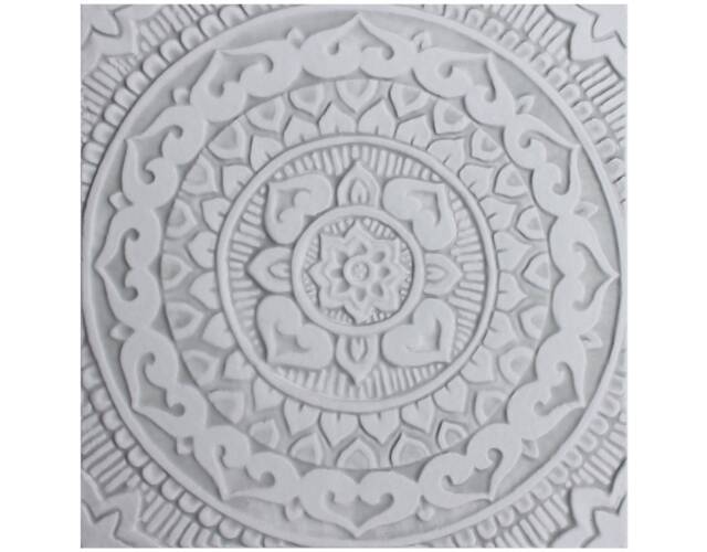 Hand-Painted Ceramic Mandalita Wall Tile Ethnic Decor, Grey & White - 30cm/11.8 - image 1