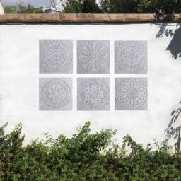Hand-Painted Ceramic Mandalita Wall Tile Ethnic Decor, Grey & White - 30cm/11.8 - thumbnail 4
