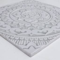 Hand-Painted Ceramic Mandalita Wall Tile Ethnic Decor, Grey & White - 30cm/11.8 - thumbnail 2