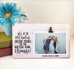 Personalized Best Friends Frame, Custom Funny Wood Picture We'll Be Causing Trouble in The Nursing Home, Besties Frame Gift - thumbnail 1