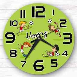 Boys Playing Football Children's Personalised Gift For Kid's Bedroom Clock - Kids Clock, , Custom Wall