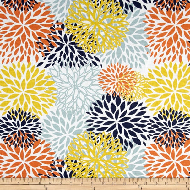 "Blooms Maya Cafe Curtains.(Set Of 2 Panels.colorswhite, Orange, Gray, Yellow & Navy Blue. Choose Your Length - 15""L Upto 36"