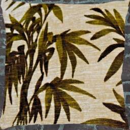 Jungle Palm Trees Bamboo Retro Pillow Case, Chartreuse Green Velvet, Tropical, Chenille Cushion Cover, 60S 70S Fabric, Mid-Century Modern - thumbnail 2