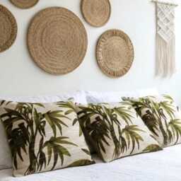 Jungle Palm Trees Bamboo Retro Pillow Case, Chartreuse Green Velvet, Tropical, Chenille Cushion Cover, 60S 70S Fabric, Mid-Century Modern - thumbnail 3