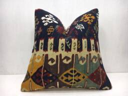 Vintage Kilim Pillow Cover - 16x16, Turkish Handwoven - thumbnail 1