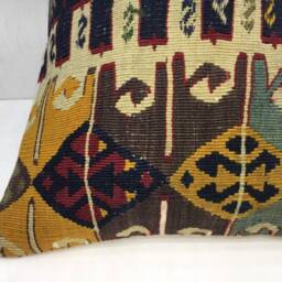 Vintage Kilim Pillow Cover - 16x16, Turkish Handwoven - thumbnail 3