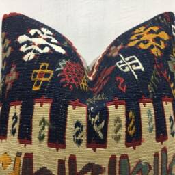 Vintage Kilim Pillow Cover - 16x16, Turkish Handwoven - thumbnail 2