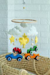 Racing Cars Mobile Sports Crib Felt Baby Boy Mobile Car For Cot Race Themed Nursery
