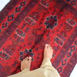 3'3x4'9 Red Turkmen Oriental Geometric Rug, Afghan Outdoor Khal Mohammedi Bukhara Handmade Livingroom D??cor Office Area Rug - thumbnail 3