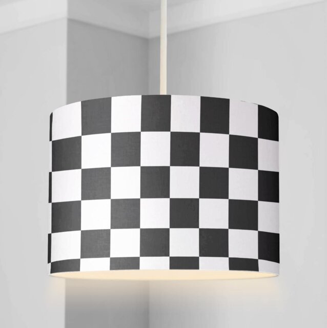 Lampshade - Nursery Ceiling Or Table Lampshade, Black & White Checkered Lampshade, Childrens Round Kids Lampshade - image 1