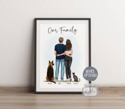Personalised Couple With Pets Gift, Our Family & Pet, Illustration, Anniversary Gift For - thumbnail 1