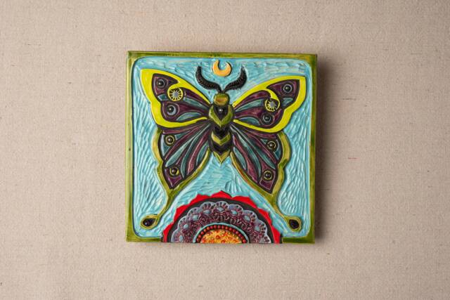 Handmade Ceramic Mosaic Wall Art Moth - 8 Inch Winged Wonders Series - Made To Order - image 1