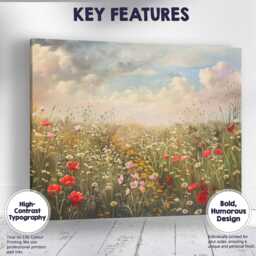 Romantic Summer Meadow Poppy & Daisy Floral Painting Canvas Wall Art Print Decor Picture Ready To Hang - thumbnail 1