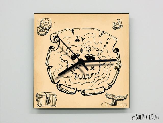 Pirates Map Wall Clock - Kids Nursery Room, Teens Baby Room - image 1
