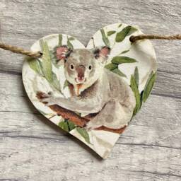 Koala Bunting, Wooden Heart Garland For Animal Lover, Australia Themed Wall Decor, Gifts - thumbnail 3