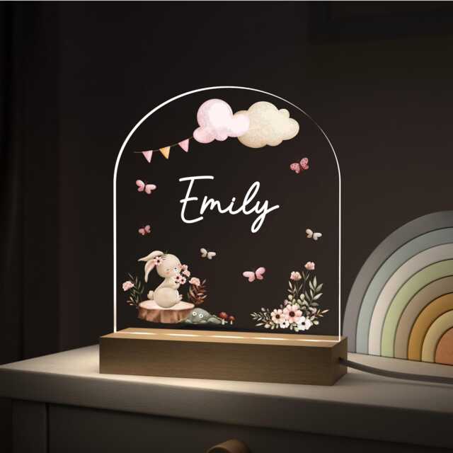 Personalised Baby Girl Gifts, Pink Rabbit Nursery Night Light - image 1